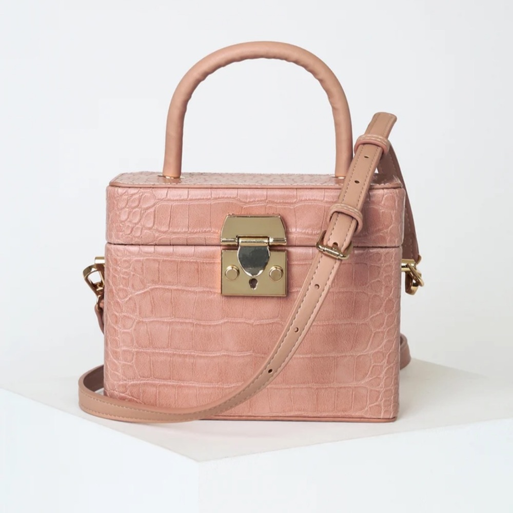 True Blush Crocodile Embossed Vegan Leather Bag